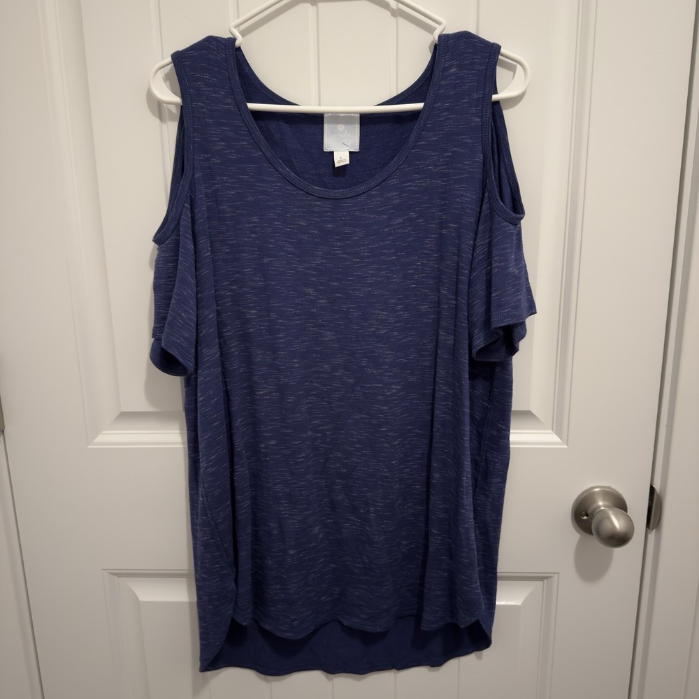 Sunday Women's Blue White Specks Cold Shoulder Tunic Tshirt Size‎ Large